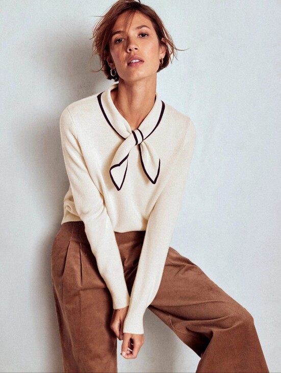 Boden Sweaters - Boden Natural Cream Sailor Bow Knit Jumper, Cashmere, Wool, Cotton, S